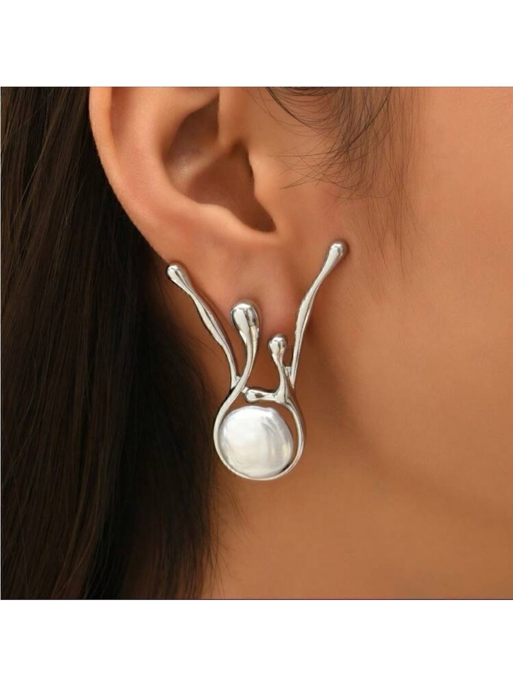 Silver Pearl Accent Statement Earrings A9